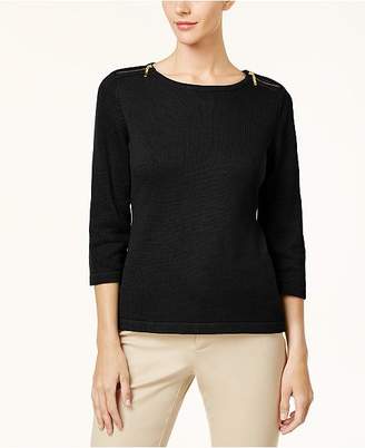 Karen Scott Cotton Zip-Shoulder Sweater, Created for Macy's