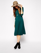 Thumbnail for your product : ASOS PETITE Pleated Skater Dress with High Neck and 3/4 Sleeves