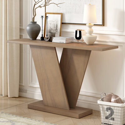 Console Table with Natural Wood Veneer,V-Base Design for Classic Versatility ,Perfect for Displaying Your Favorite Items, Easy Assembly