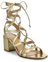 Thumbnail for your product : Gianvito Rossi Metallic Leather Lace-Up Block Heel Sandals