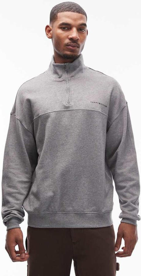 Tommy Hilfiger small logo half zip sweatshirt in gray