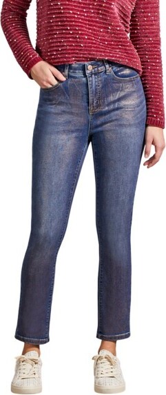 Women's Tribal Sophia Foiling Ankle Slim Fit Skinny Jeans Rose Gold 4 28