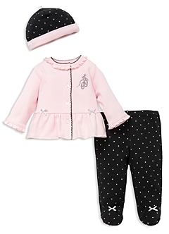 Little Me Girls' Ballet Dot Cardigan, Footie Leggings & Hat Set - Baby