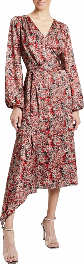 Santorelli Vanna Faux Wrap Midi Print Dress