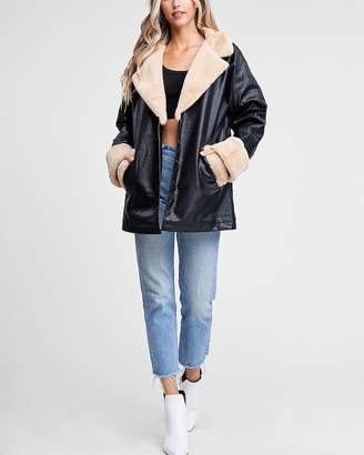 Express Emory Park Faux Fur And Vegan Leather Jacket