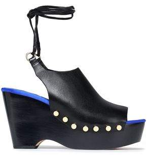 Diane von Furstenberg Studded Two-Tone Leather Platform Wedge Sandals