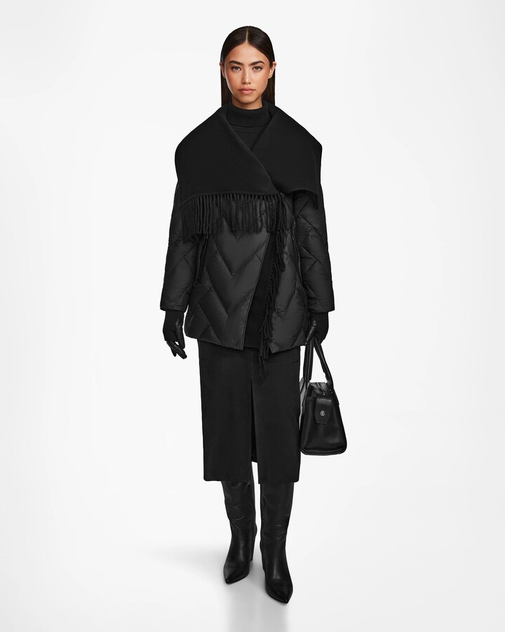 Rudsak Anne Marie Women's Wool & Down Wrap Fringe Coat