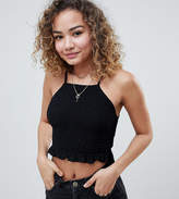 Thumbnail for your product : Miss Selfridge shirred cami crop top with square neck in black