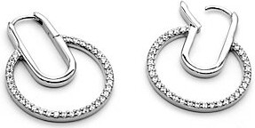 Diamonique Double Circle Hoop Earrings, S terli g Silver