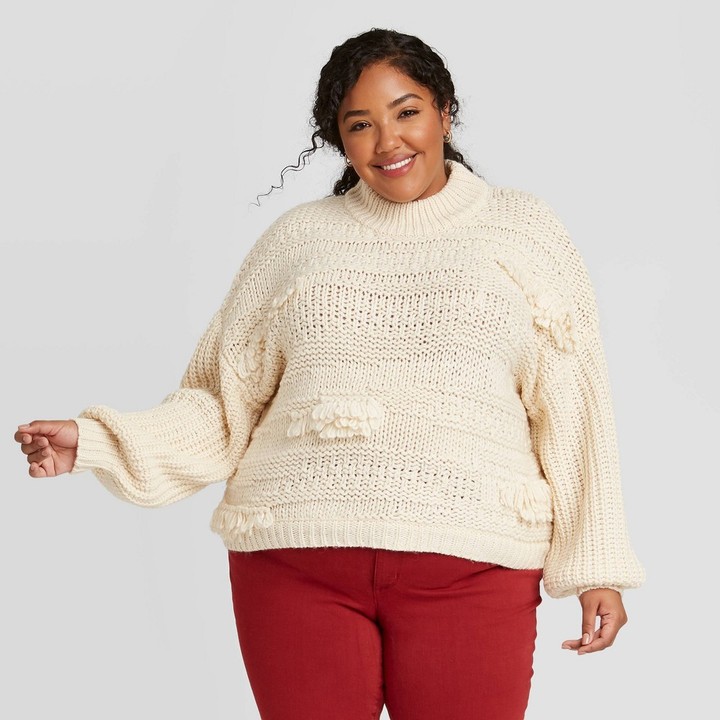 Universal Thread Women' Plu ize Mock Turtleneck Fringe Pullover weater