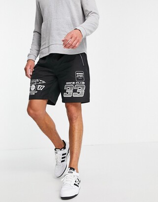 Mennace nylon shorts in black with motocross placement print - ShopStyle