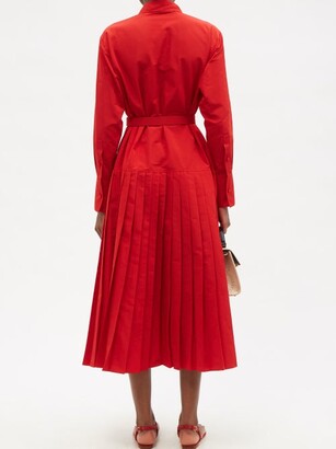 Valentino Pleated Cotton-blend Micro-faille Shirt Dress - Red