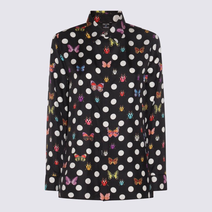Versace Black And White Silk Shirt ShopStyle Tops
