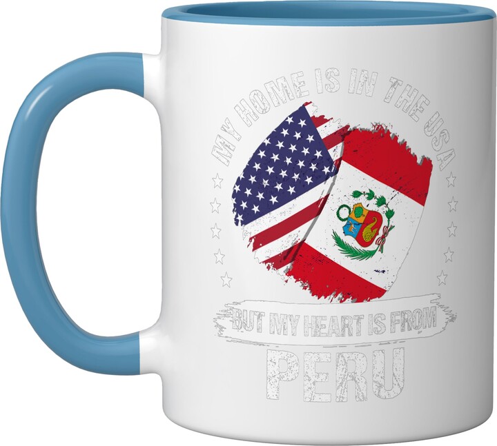 Peruvian American Flag Peruvian Roots USA Citizen American Patriot Peru Flag American Peruvian Roots Ceramic Mug, Blue/White