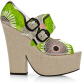 Thumbnail for your product : Carven Printed Patent Leather and Linen Platform Wedges