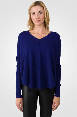 J CASHMERE Midnight Blue Cashmere V-neck Circle High Low Sweater