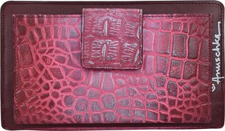 Anuschka Cell Phone Crossbody Wallet 1149 (Croco Embossed Berry) Handbags