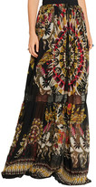 Thumbnail for your product : Roberto Cavalli Lace-trimmed Printed Silk-chiffon Maxi Skirt - Black
