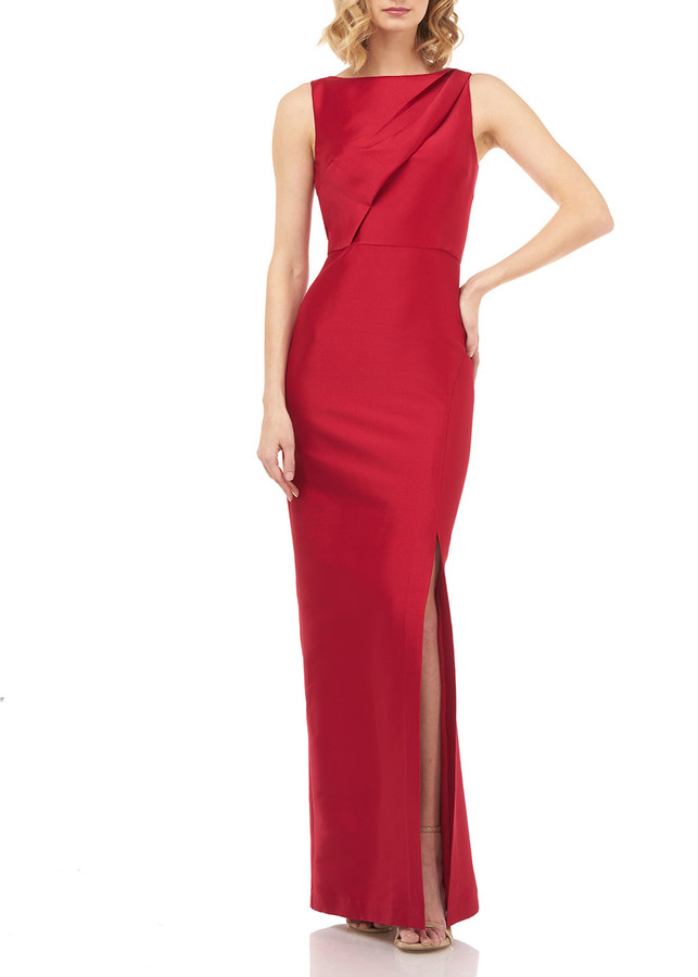 kay unger gathered waist evening dress