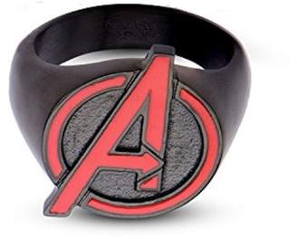 Marvel Men's Stainless Steel Black IP With Red Avengers Logo Ring Jewelry Box Included (9 Size)
