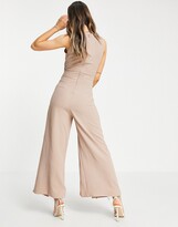 Thumbnail for your product : Gilli split leg jumpsuit with tie waist in taupe