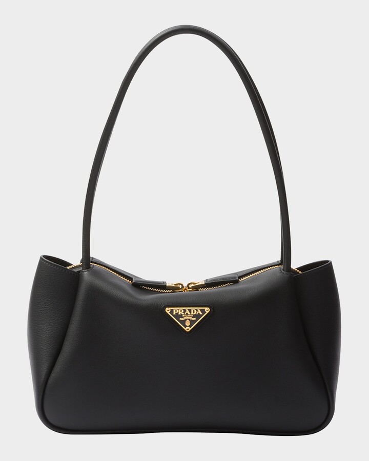 Prada Medium Zip Grain Leather Shoulder Bag
