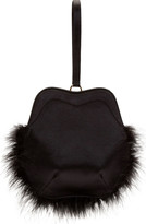 Thumbnail for your product : Simone Rocha Black Satin Feather Trimmed Wristlet Clutch