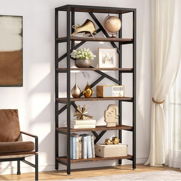 Lantine71-InchIndustrialBookshelf6ShelfEtagereBookcaseFreeStandingOpenStorageDisplayShelfforBedroomHomeOfficeLivingRoom