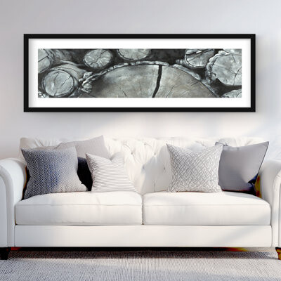 Lark Manor Stacked wood logs - Black Monochrome framed print for decor