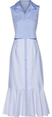 Jonathan Simkhai Pleated Paneled Cotton Oxford And Striped Cotton Midi Dress