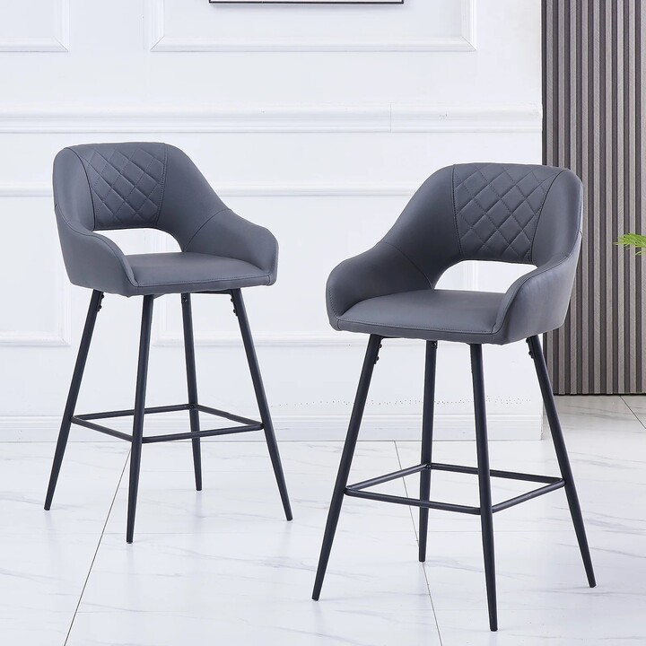 Milemont Bar Stools Set of 2 Dining Bar Chairs with Metal Frame and
