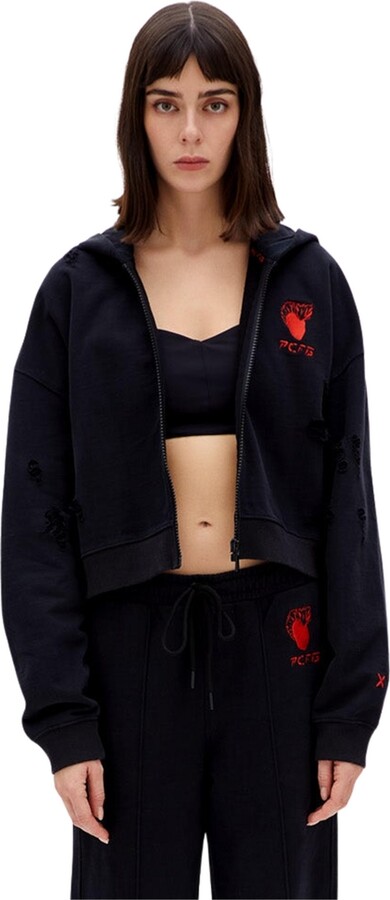 Pcfg Women's Cotton Destroyed Zip-Up Hoodie