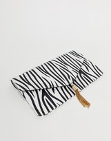 Thumbnail for your product : ASOS DESIGN tassel clutch bag in zebra print