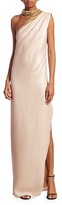 Thumbnail for your product : Halston Embellished Neck Asymmetric Metallic Gown