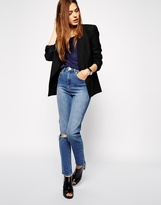 Thumbnail for your product : ASOS COLLECTION Farleigh High Waist Slim Mom Jeans In Busted Mid Wash Blue With Ripped Knee