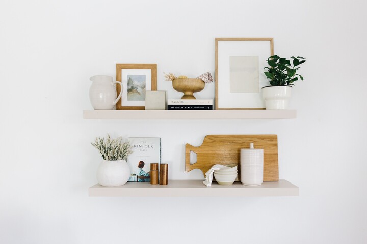 Neutral Painted Floating Shelves, Smokey Taupe By Benjamin Moore, Shelves With Hidden Bracket