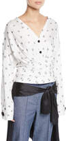 Thumbnail for your product : Hellessy Sphinx V-Neck Cosmic-Print Fil Coupe Blouse w/ Wobi Belt