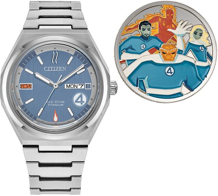 Citizen Marvel Fantastic 4 Men's Super Titanium Bracelet Watch & Collectable Coin Set