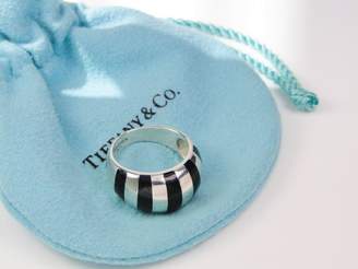 Tiffany & Co. Black Enamel & Sterling Silver Stripes Stripe Dome Ring