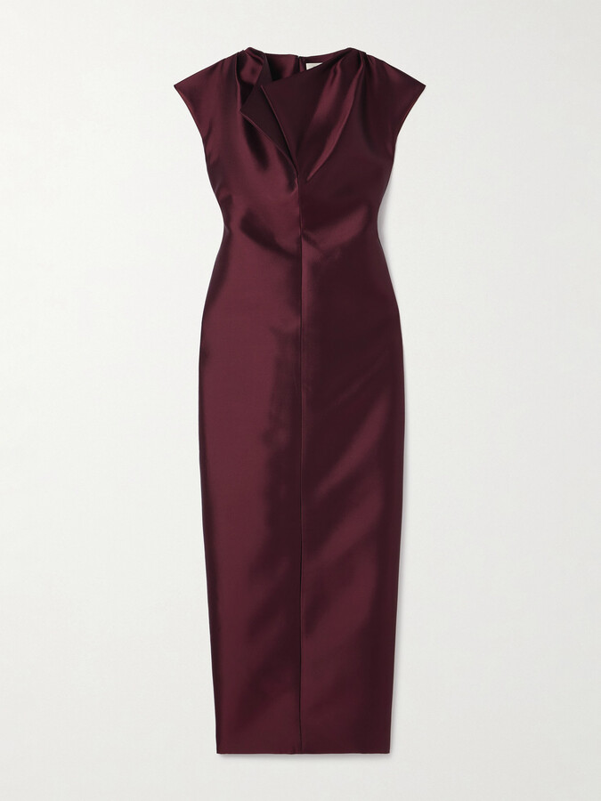Christopher John Rogers Peel Draped Silk And Wool-blend Satin Gown - Burgundy