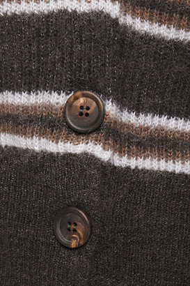 Brunello Cucinelli Striped Metallic Brushed Ribbed-knit Cardigan