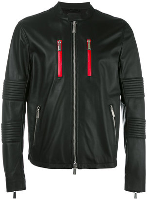 Marcelo Burlon County of Milan banded collar leather jacket