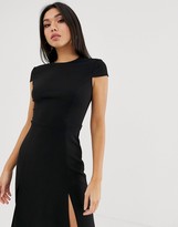 Thumbnail for your product : ASOS Design DESIGN high split skater midi dress-Black