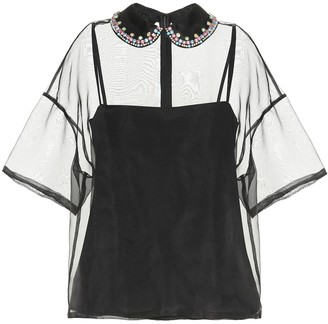 RED Valentino Embellished Silk-Organza Blouse