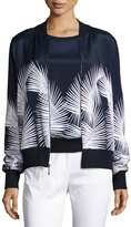 Thumbnail for your product : St. John Palm-Print Stretch-Silk Bomber Jacket, Navy/Bianco