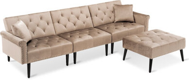 House of Hampton Giancontieri Velvet Sofa Couch and Ottoman - Mid-Century Futon Sofa Bed with Sleeper