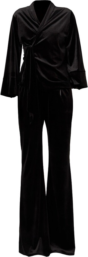 Lia Aram Two-Piece Black Draped Velvet Suit