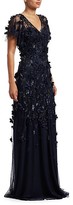 Thumbnail for your product : Theia Flutter Sleeve Floral Applique Gown
