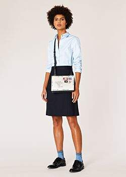 Women's Cream And Navy 'Envelope' Print Leather Cross-Body Bag