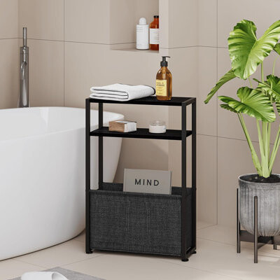 Narrow Side Table, Slim End Tables With Fabric Basket, Skinny Ta...